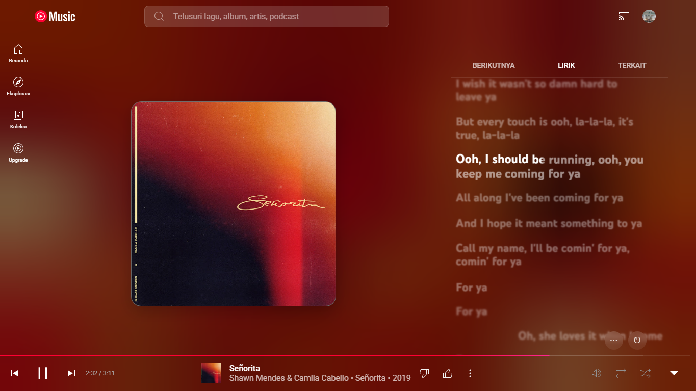 Screenshot of the YouLy+ UI with dynamic background and synchronized lyrics